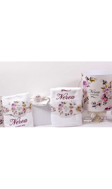 Trusou botez cu flori roz si mov Purple Flowers 16